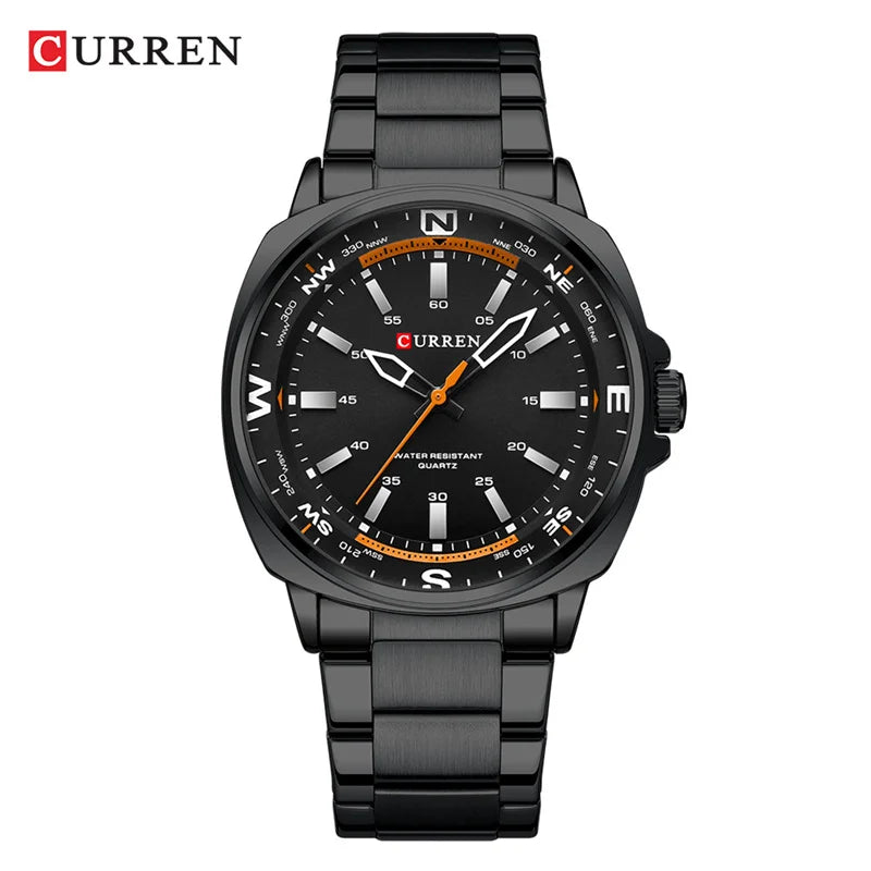 Relógio luxuoso Masculino CURREN ,Relógio de Quartzo com Pulseira de Aço Inoxidável com Luz Noturna e à Prova d'Água.