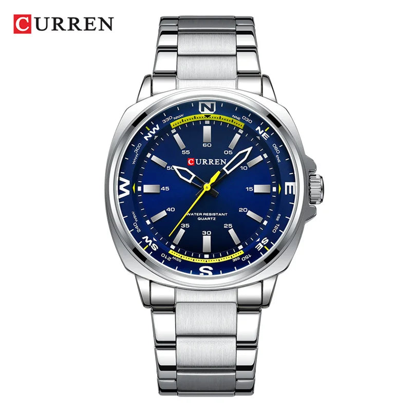 Relógio luxuoso Masculino CURREN ,Relógio de Quartzo com Pulseira de Aço Inoxidável com Luz Noturna e à Prova d'Água.