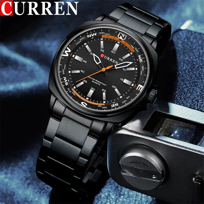 Relógio luxuoso Masculino CURREN ,Relógio de Quartzo com Pulseira de Aço Inoxidável com Luz Noturna e à Prova d'Água.