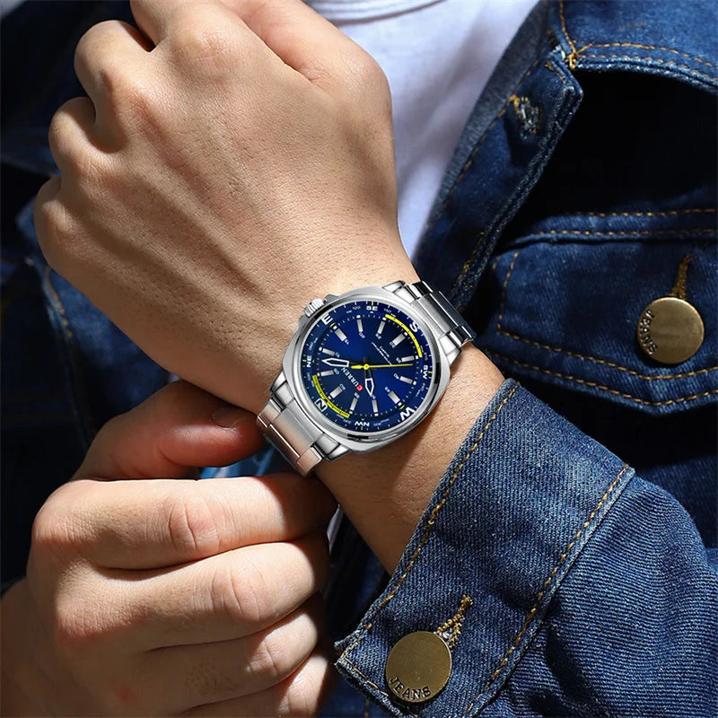Relógio luxuoso Masculino CURREN ,Relógio de Quartzo com Pulseira de Aço Inoxidável com Luz Noturna e à Prova d'Água.
