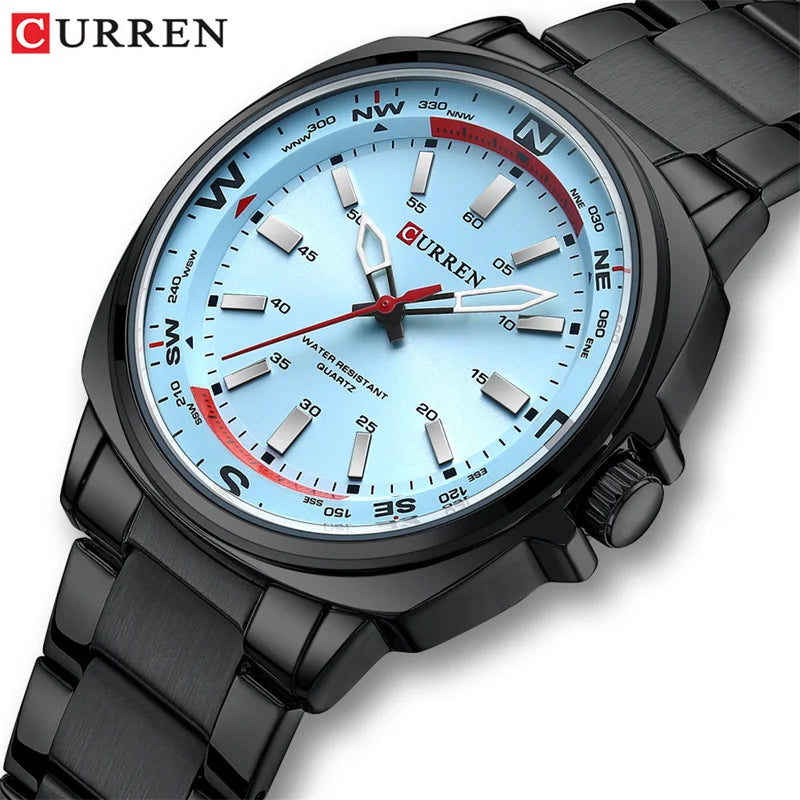 Relógio luxuoso Masculino CURREN ,Relógio de Quartzo com Pulseira de Aço Inoxidável com Luz Noturna e à Prova d'Água.