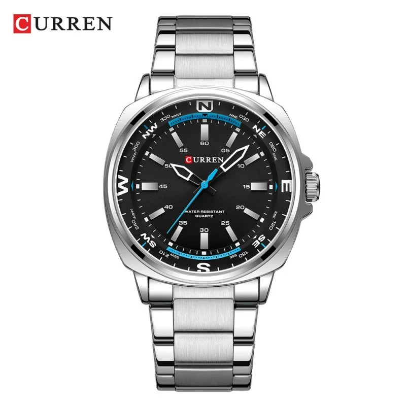 Relógio luxuoso Masculino CURREN ,Relógio de Quartzo com Pulseira de Aço Inoxidável com Luz Noturna e à Prova d'Água.